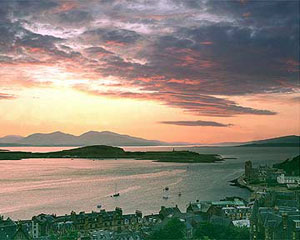 sunset over oban, argyll, scotland